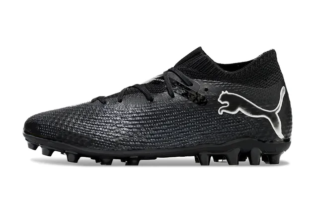 Puma Noir Argent Col Tricoté Haut Synthétique Texturé Firm-Ground Chaussures de Football 7