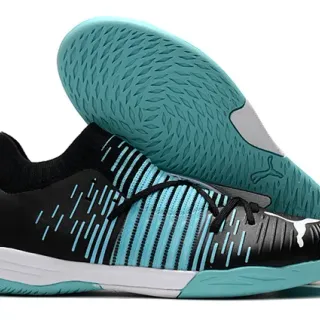 Puma Future Z Black Blue Sock-Fit Collar Striped Synthetic Upper Indoor Soccer Shoes