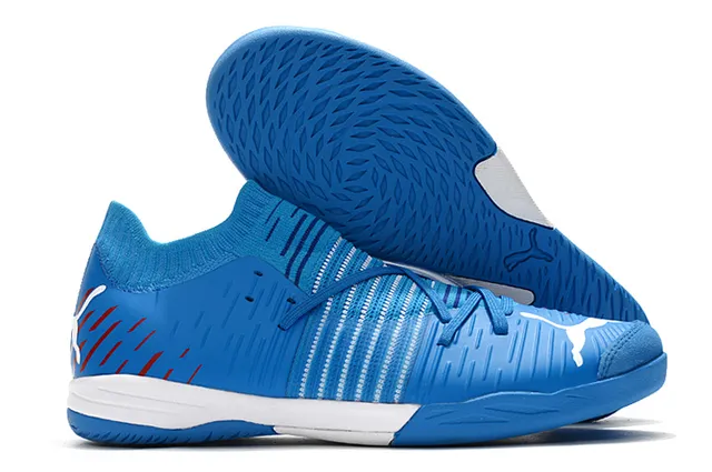 Puma Future Z Noir Bleu Col Chaussant Rayé Synthétique Supérieur Chaussures de Football Intérieur 6