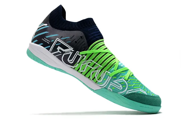 Puma Future Z Noir Bleu Col Chaussant Rayé Synthétique Supérieur Chaussures de Football Intérieur 9