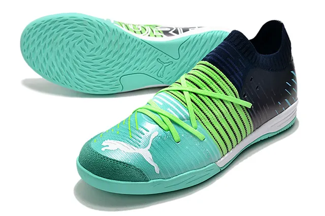 Puma Future Z Noir Bleu Col Chaussant Rayé Synthétique Supérieur Chaussures de Football Intérieur 12
