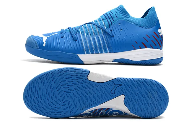 Puma Future Z Noir Bleu Col Chaussant Rayé Synthétique Supérieur Chaussures de Football Intérieur 14