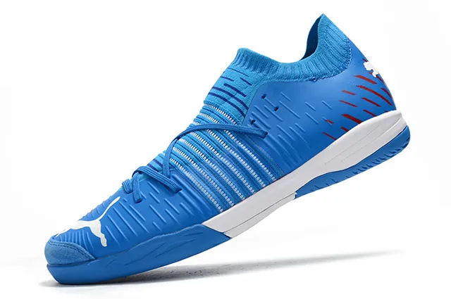 Puma Future Z Noir Bleu Col Chaussant Rayé Synthétique Supérieur Chaussures de Football Intérieur 16