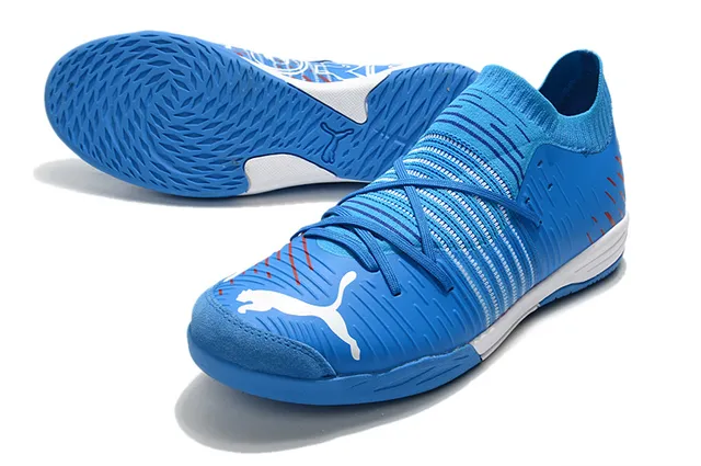 Puma Future Z Noir Bleu Col Chaussant Rayé Synthétique Supérieur Chaussures de Football Intérieur 18