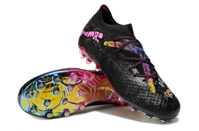 Puma Future Z Noir Multicolore Tissu Supérieur Plaque Sola Iridescente Terrain Firme Chaussures de Football 4