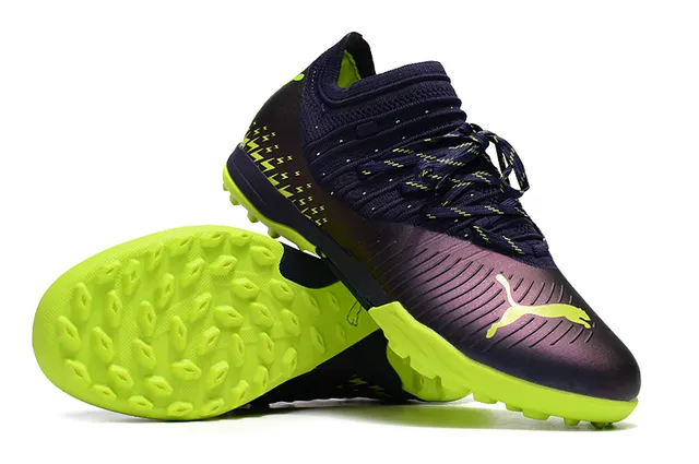 Puma Future Z Sapatos de futebol Turf com upper de knit em Navy Green gola assimétrica 3