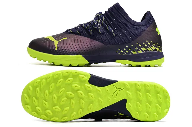 Puma Future Z Sapatos de futebol Turf com upper de knit em Navy Green gola assimétrica 5