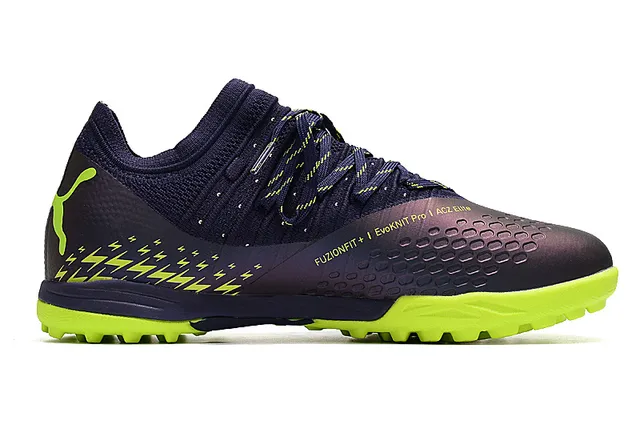 Puma Future Z Sapatos de futebol Turf com upper de knit em Navy Green gola assimétrica 7