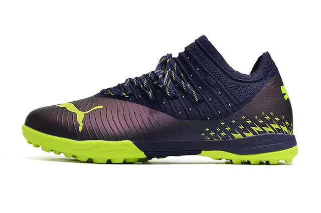 Puma Future Z Sapatos de futebol Turf com upper de knit em Navy Green gola assimétrica 8