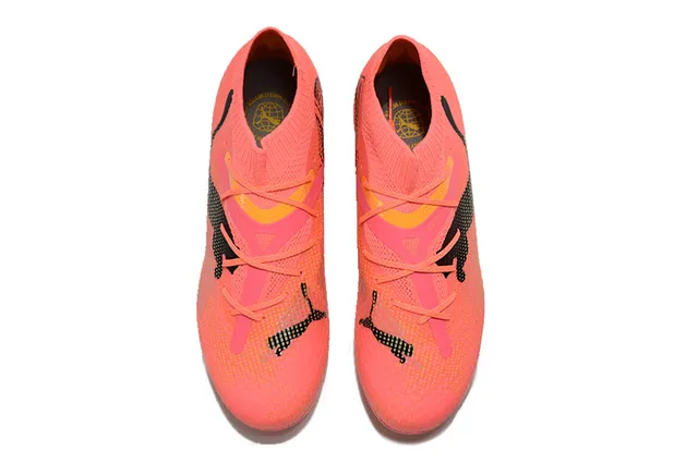 Puma Future Z Chaussures de football rose orange upper tricot sans couture lacets asymétriques terrain ferme 2