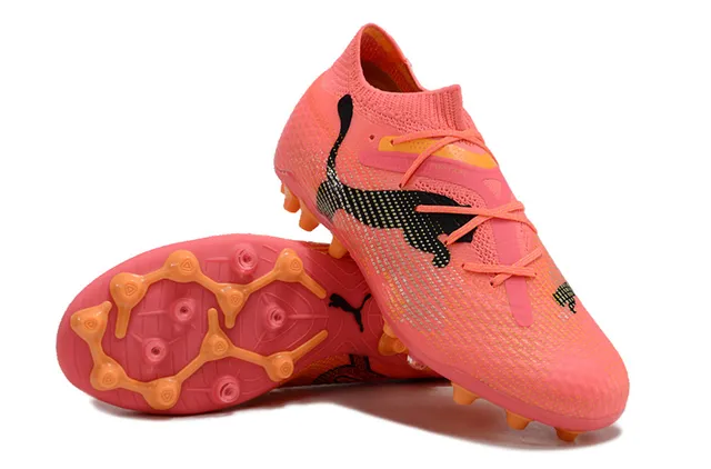 Puma Future Z Chaussures de football rose orange upper tricot sans couture lacets asymétriques terrain ferme 3