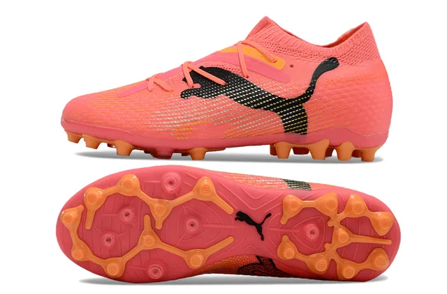 Puma Future Z Chaussures de football rose orange upper tricot sans couture lacets asymétriques terrain ferme 5