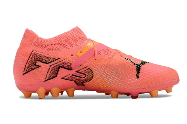 Puma Future Z Chaussures de football rose orange upper tricot sans couture lacets asymétriques terrain ferme 7