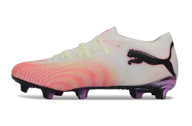 Puma Sapatos de futebol de corte baixo com upper sintético rosa roxo degradê de coral a branco para solo firme 7