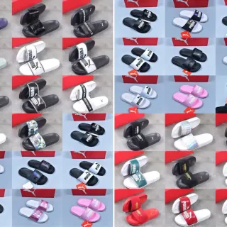 Puma Slide Black White Single-Strap Molded Footbed Slippers