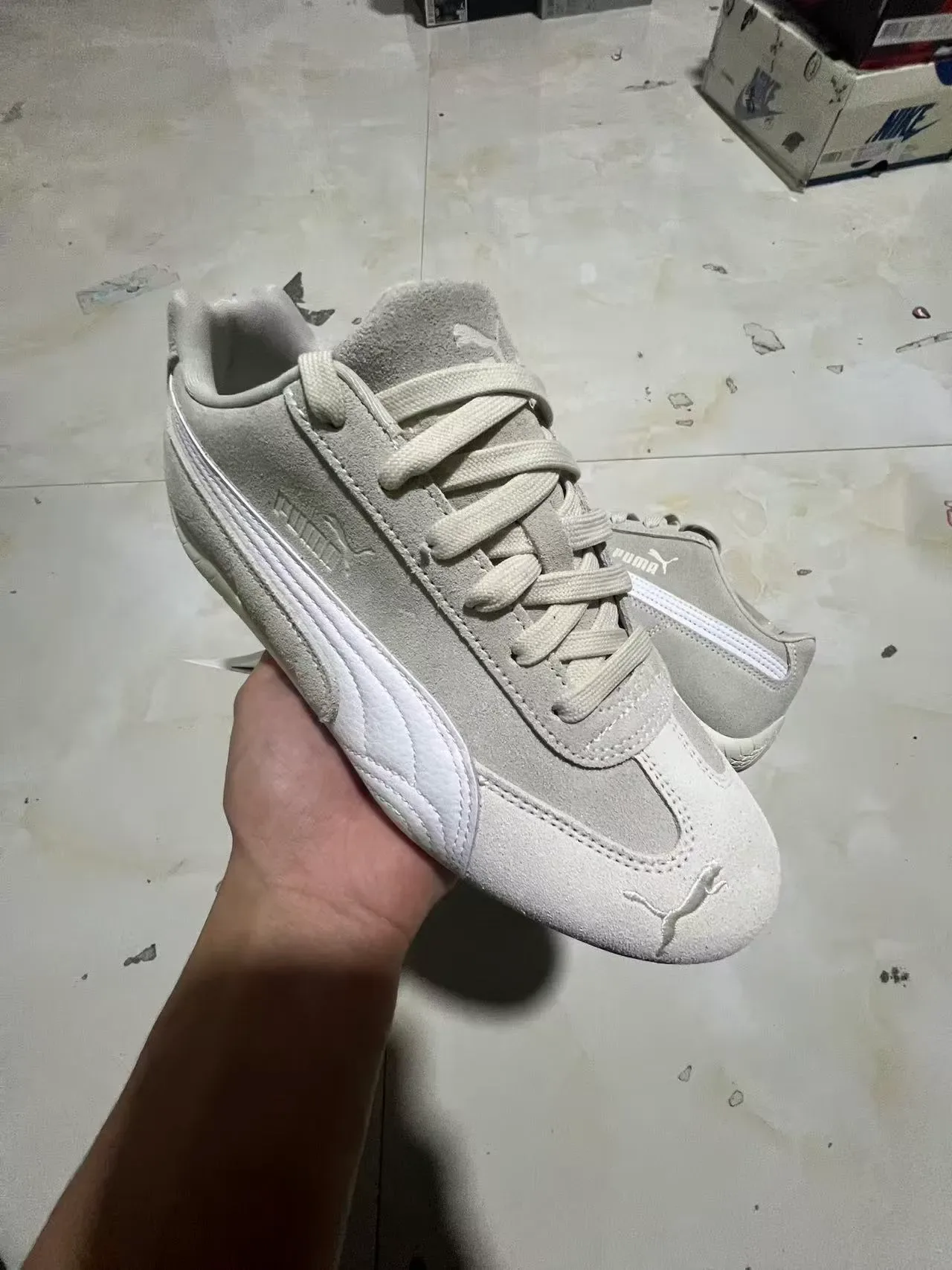 Puma Speedcat-Inspired Gray and White Suede Lifestyle Sneakers 2
