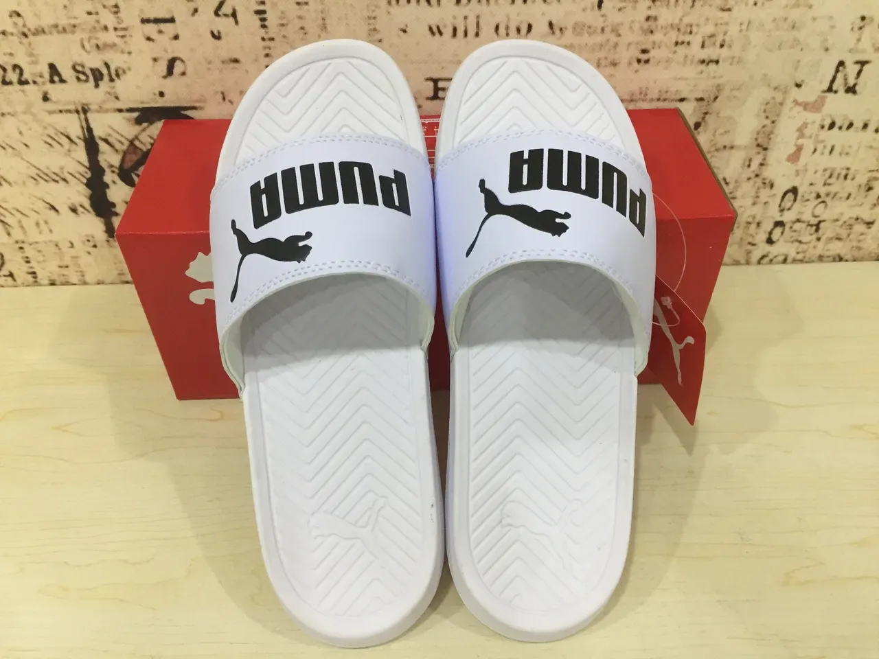 Puma White Black Single-Strap Molded Footbed Slippers 2