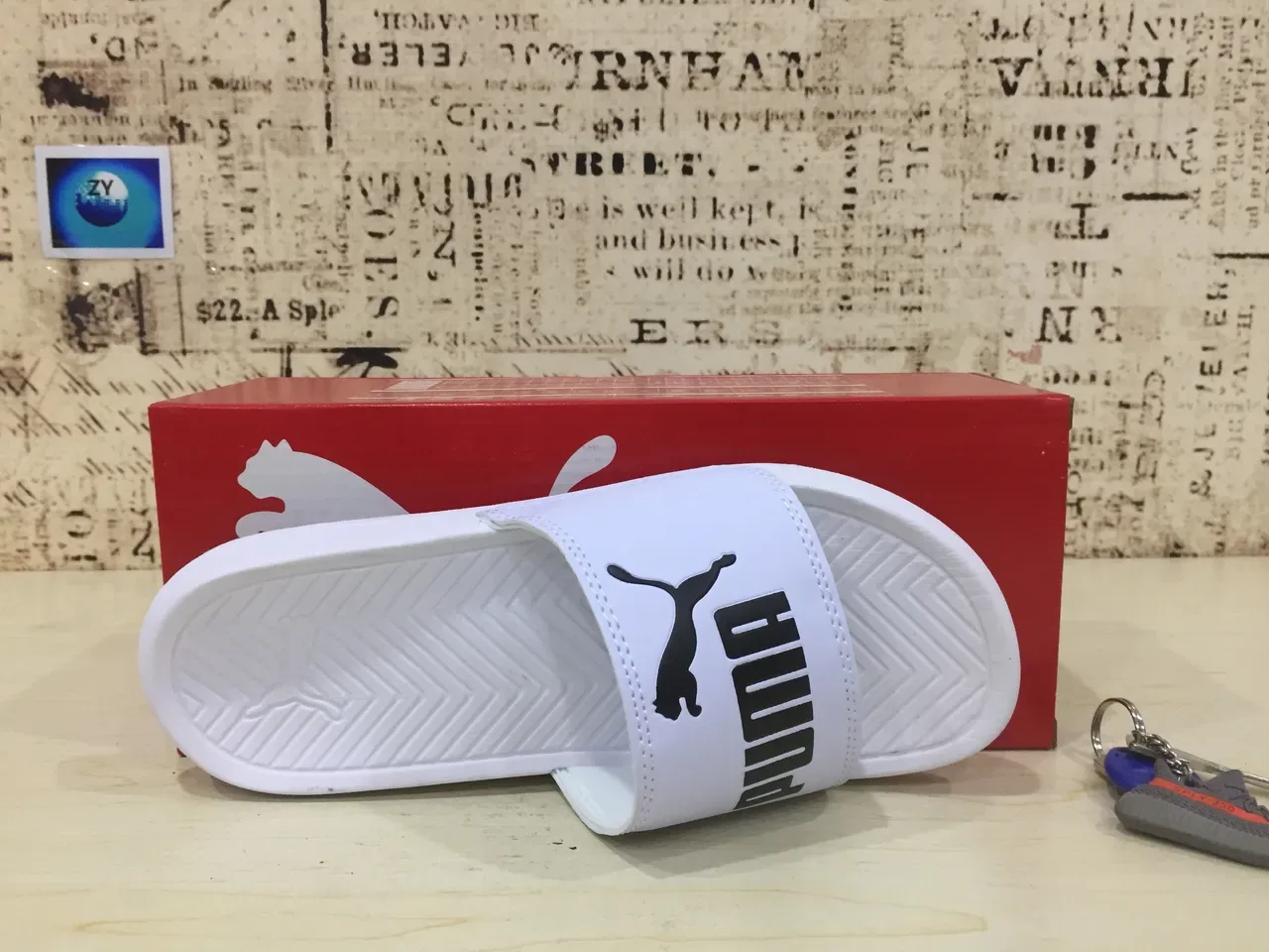 Puma White Black Single-Strap Molded Footbed Slippers 6