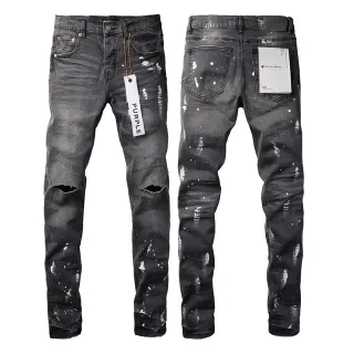 Purple Brand Distressed Paint Splatter Dark Gray Jeans