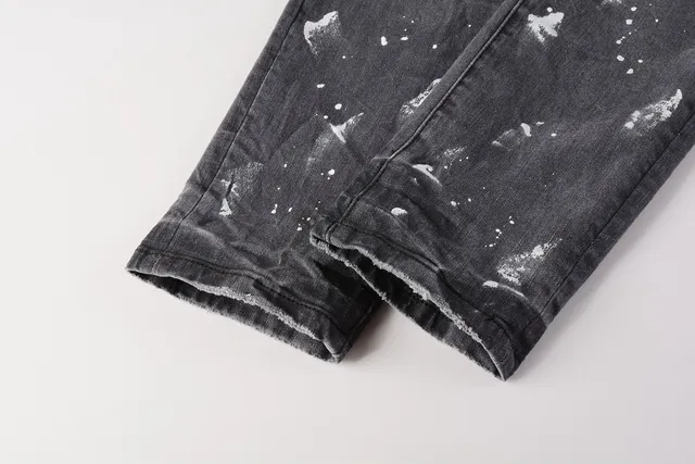 Purple Brand Distressed Paint Splatter Dark Gray Jeans 3