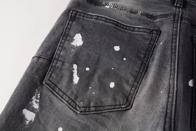 Purple Brand Distressed Paint Splatter Dark Gray Jeans 5
