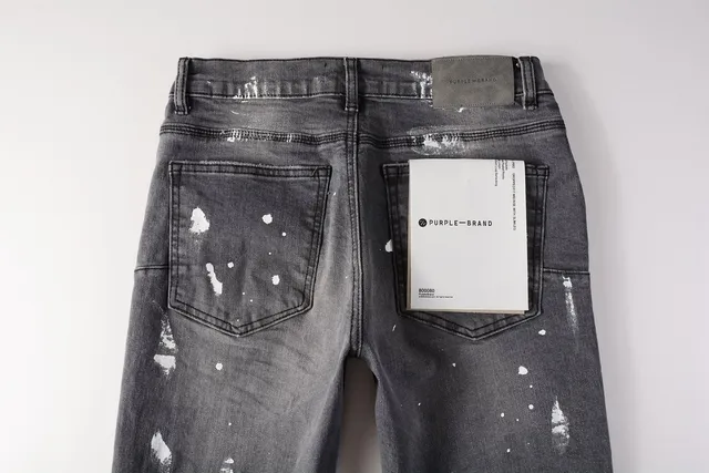 Purple Brand Distressed Paint Splatter Dark Gray Jeans 6