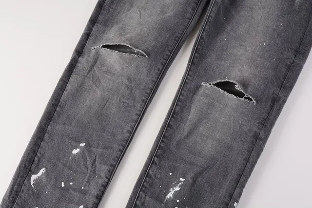 Purple Brand Distressed Paint Splatter Dark Gray Jeans 8