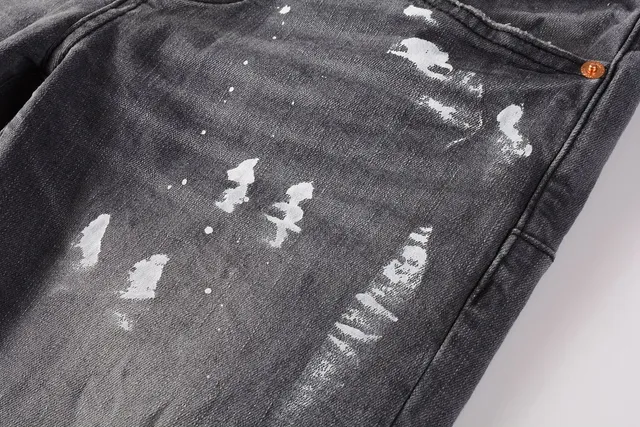 Purple Brand Distressed Paint Splatter Dark Gray Jeans 9