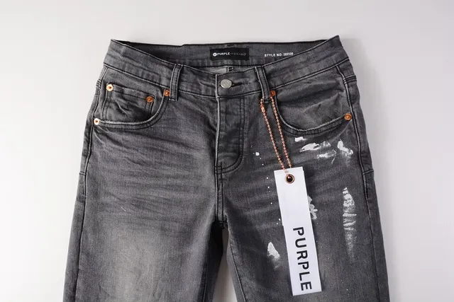 Purple Brand Distressed Paint Splatter Dark Gray Jeans 14