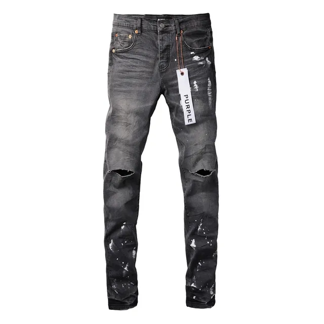 Purple Brand Distressed Paint Splatter Dark Gray Jeans 16