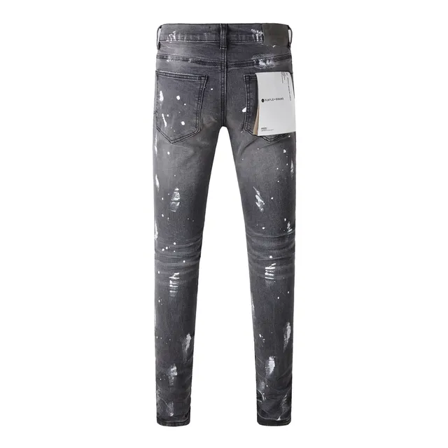 Purple Brand Distressed Paint Splatter Dark Gray Jeans 17