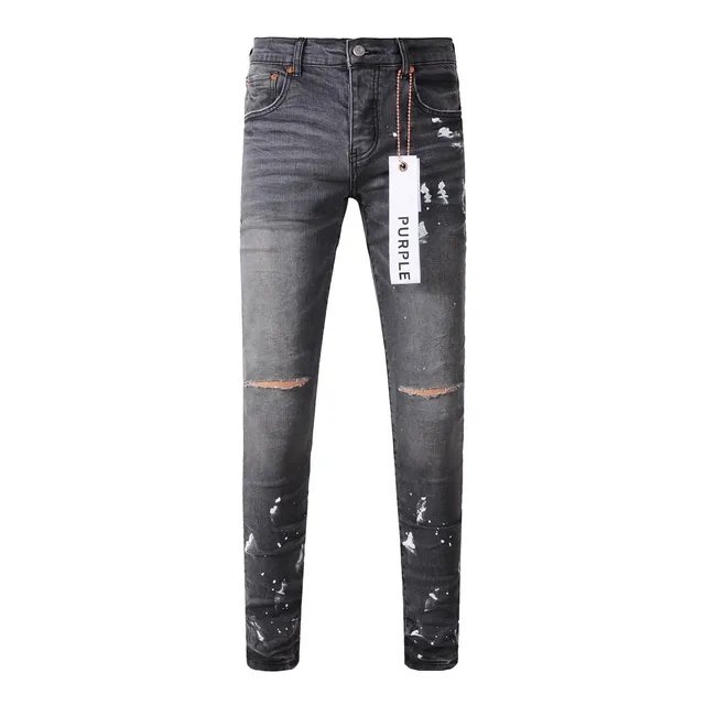 Purple Brand Distressed Paint Splatter Dark Gray Jeans 18