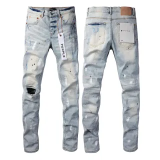 Purple Brand Distressed Paint-Splatter Slim-Fit Jeans