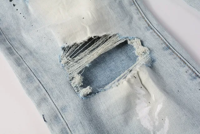 Purple Brand Distressed Paint-Splatter Slim-Fit Jeans 7
