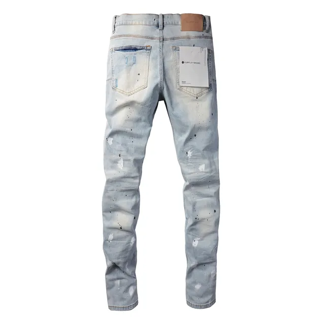 Purple Brand Distressed Paint-Splatter Slim-Fit Jeans 14
