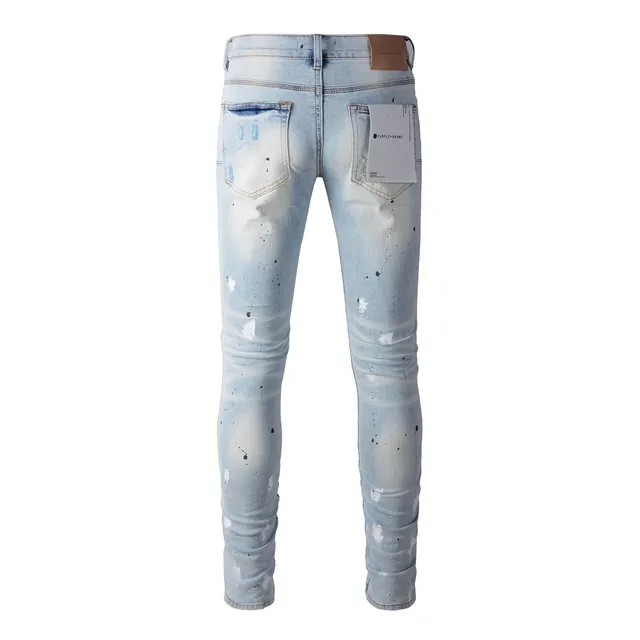 Purple Brand Distressed Paint-Splatter Slim-Fit Jeans 16