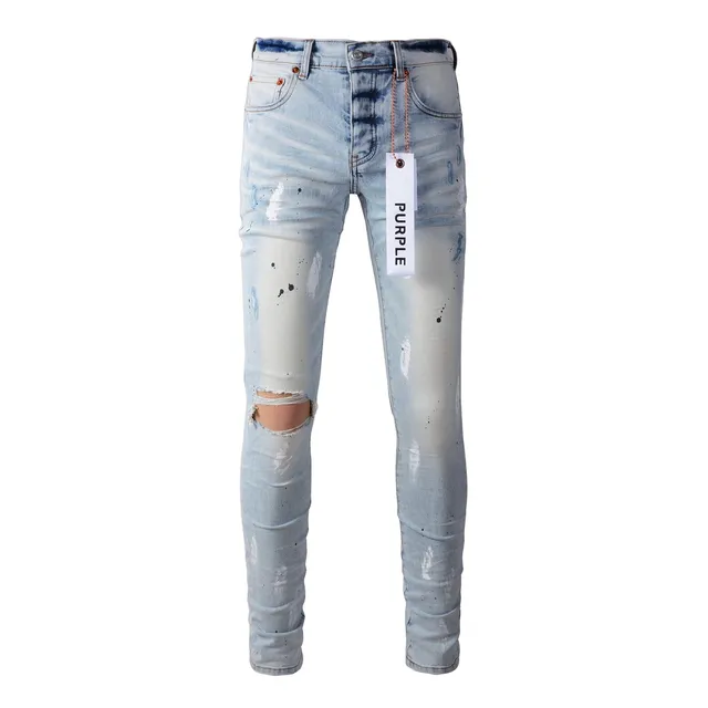 Purple Brand Distressed Paint-Splatter Slim-Fit Jeans 17