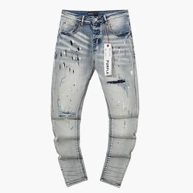Purple Brand Distressed Paint-Splattered Light-Wash Slim-Fit Jeans 2
