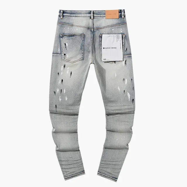 Purple Brand Distressed Paint-Splattered Light-Wash Slim-Fit Jeans 3