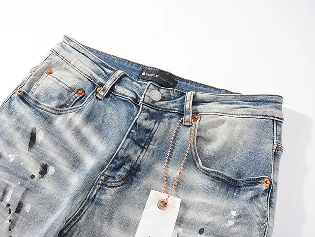 Purple Brand Distressed Paint-Splattered Light-Wash Slim-Fit Jeans 4