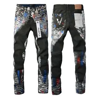 Purple Brand Paint-Splatter Distressed Black Jeans