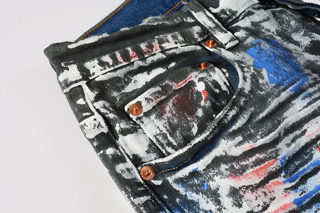 Purple Brand Paint-Splatter Distressed Black Jeans 10