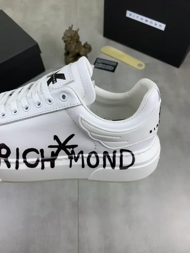 Richard Mille White Black Leather Low-Top Side Script Branding Sneakers 4