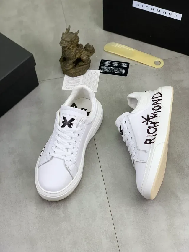 Richard Mille White Black Leather Low-Top Side Script Branding Sneakers 5