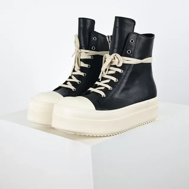 Rick Owens Geobasket Black and Cream Platform Ankle Boots 2