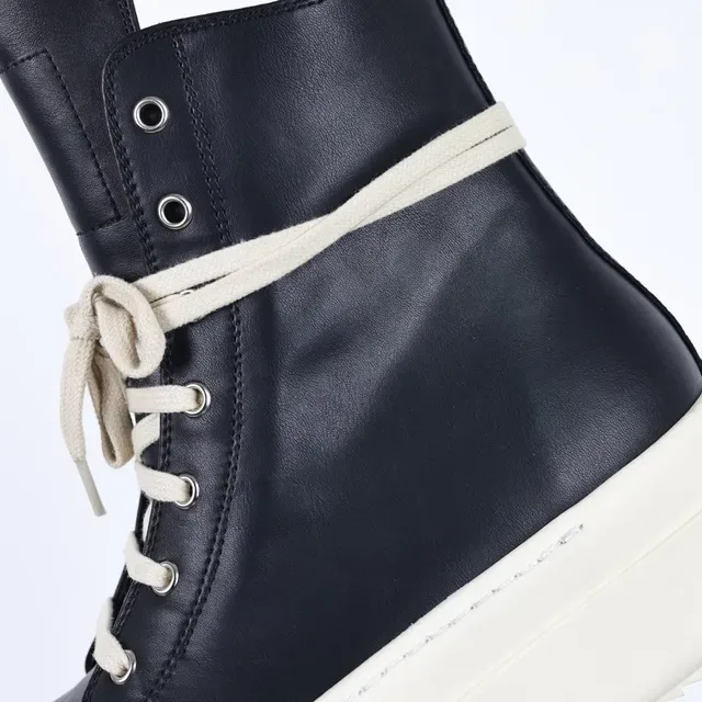 Rick Owens Geobasket Black and Cream Platform Ankle Boots 6