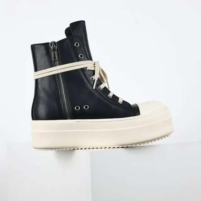 Rick Owens Geobasket Black and Cream Platform Ankle Boots 7