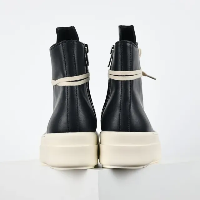 Rick Owens Geobasket Black and Cream Platform Ankle Boots 8