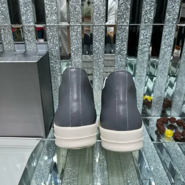 Rick Owens Gray White Laceless Elastic Strap Closure Two-Tone Leather Upper Lifestyle Sneakers 7