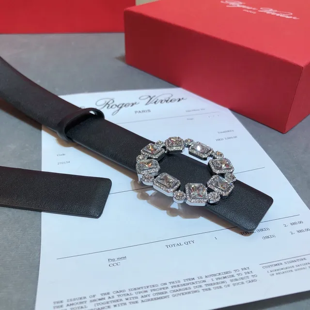 Ceinture Roger Vivier ornée de cristaux boucle ovale sangle noire et argentée lisse en cuir 6